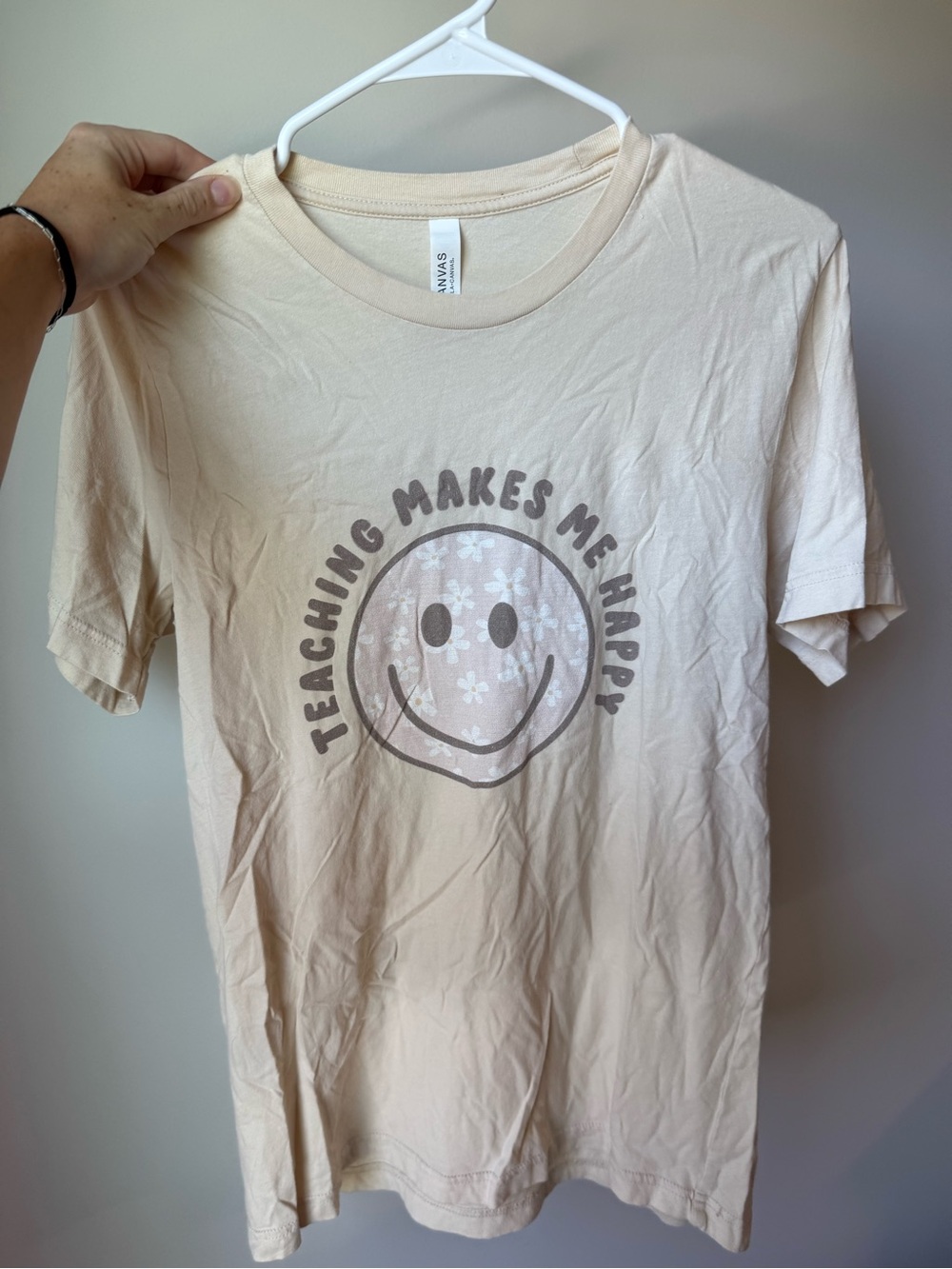 Pink Lily Cream 'Teaching Makes Me Happy' Floral Smiley Tee